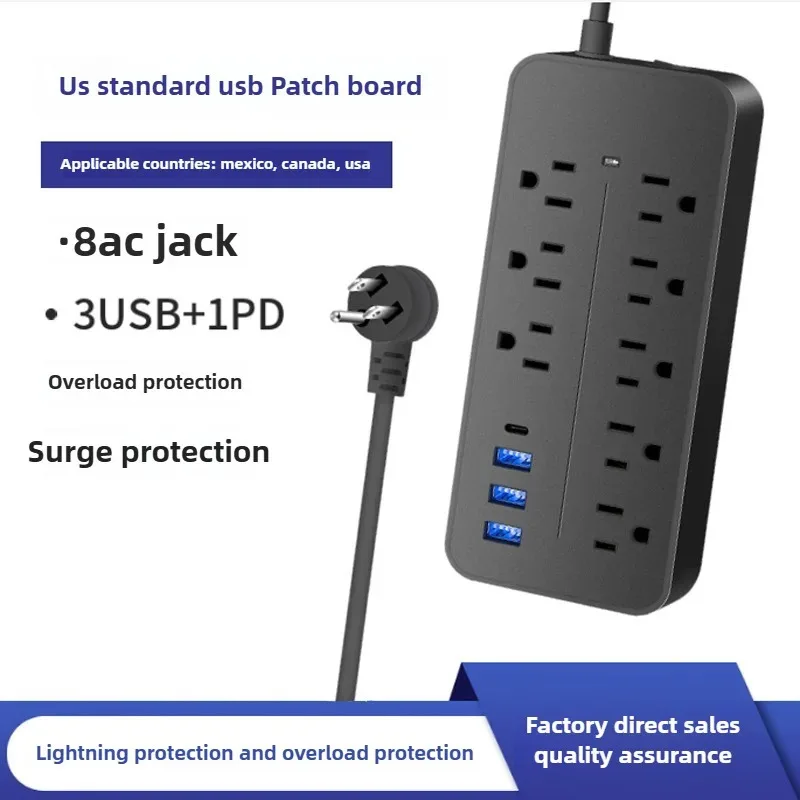 

Розетка 10 в 1 для США, удлинитель, проводная розетка длиной 10 футов, сетевой фильтр, 4 розетки переменного тока, 4 USB 2 Type-C, зарядка для настольных компьютеров