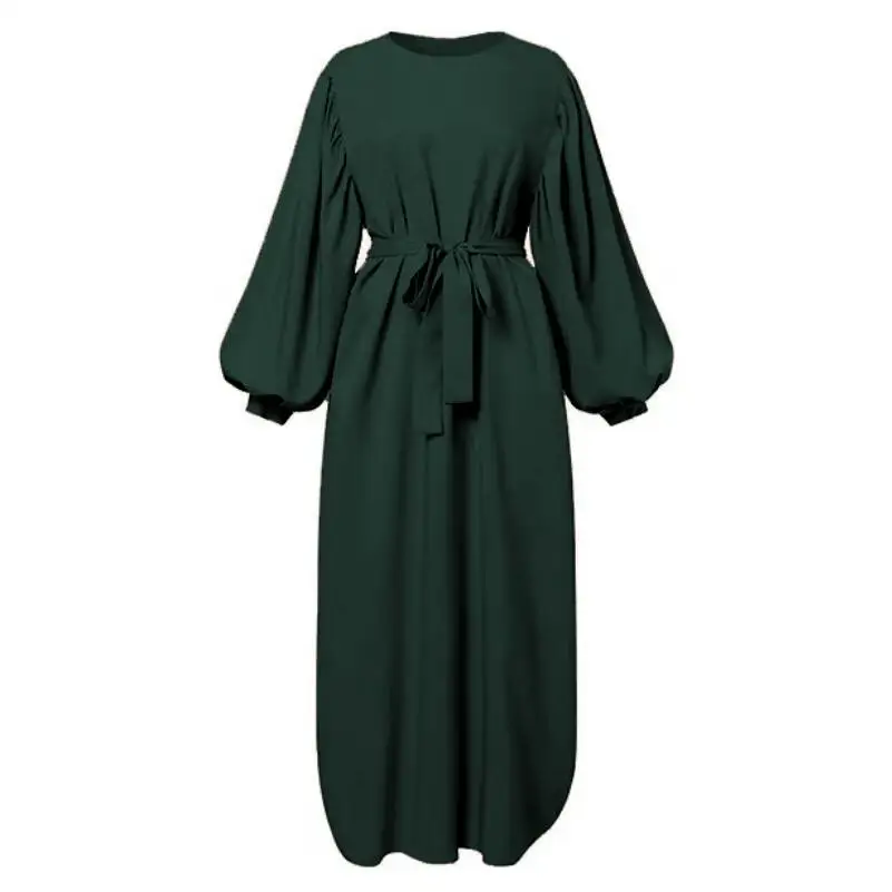 Solid Color Long Sleeve Casual Muslim Dress Abaya Dress Modest Elegant Middle East Long Dress