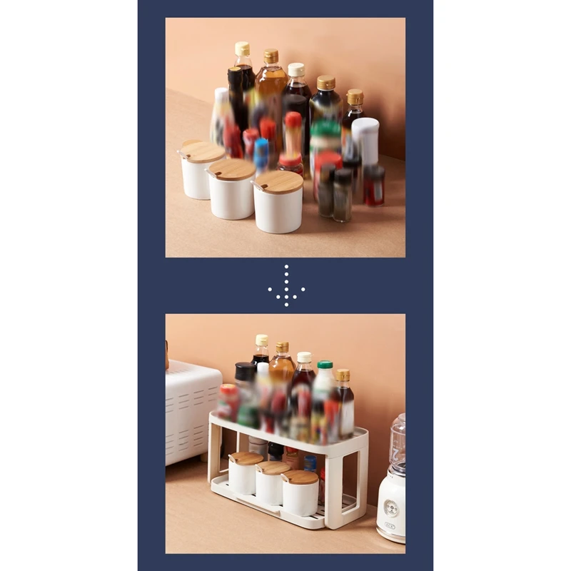 2 Tier Home Seasoning Storage Rack Spice Organizer Rack Standing Rack Multifunction Kitchen Organizer