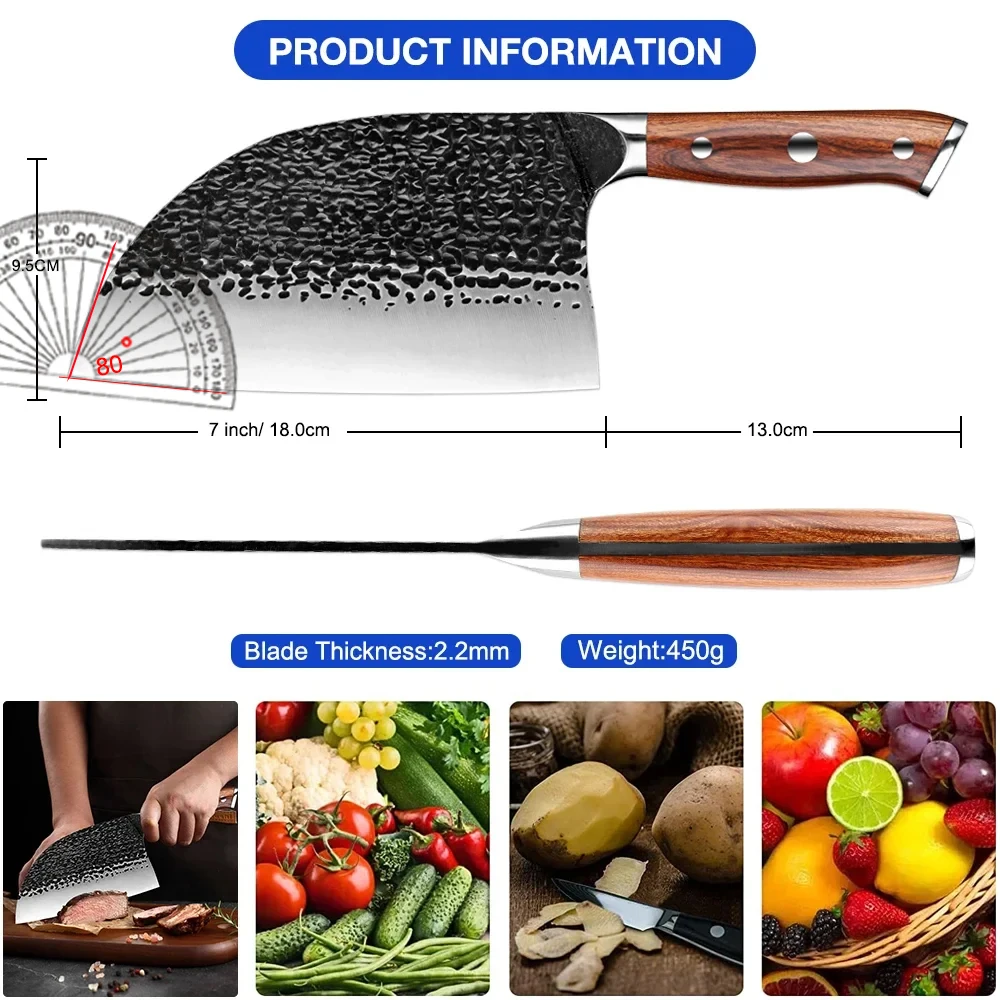 High Carbon Steel Hand Forged Butcher Knife Anti-Rust Oil Coating Kitchen Chef Knife Cooking Knife Dividing Knife Boning Knife