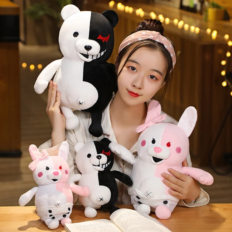 Danganronpa V3 Monokuma 플러시 장난감 Kawaii 박제 애니메이션 귀여운 흑백 곰 인형 Monomi Plushies 베개 크리스마스 선물