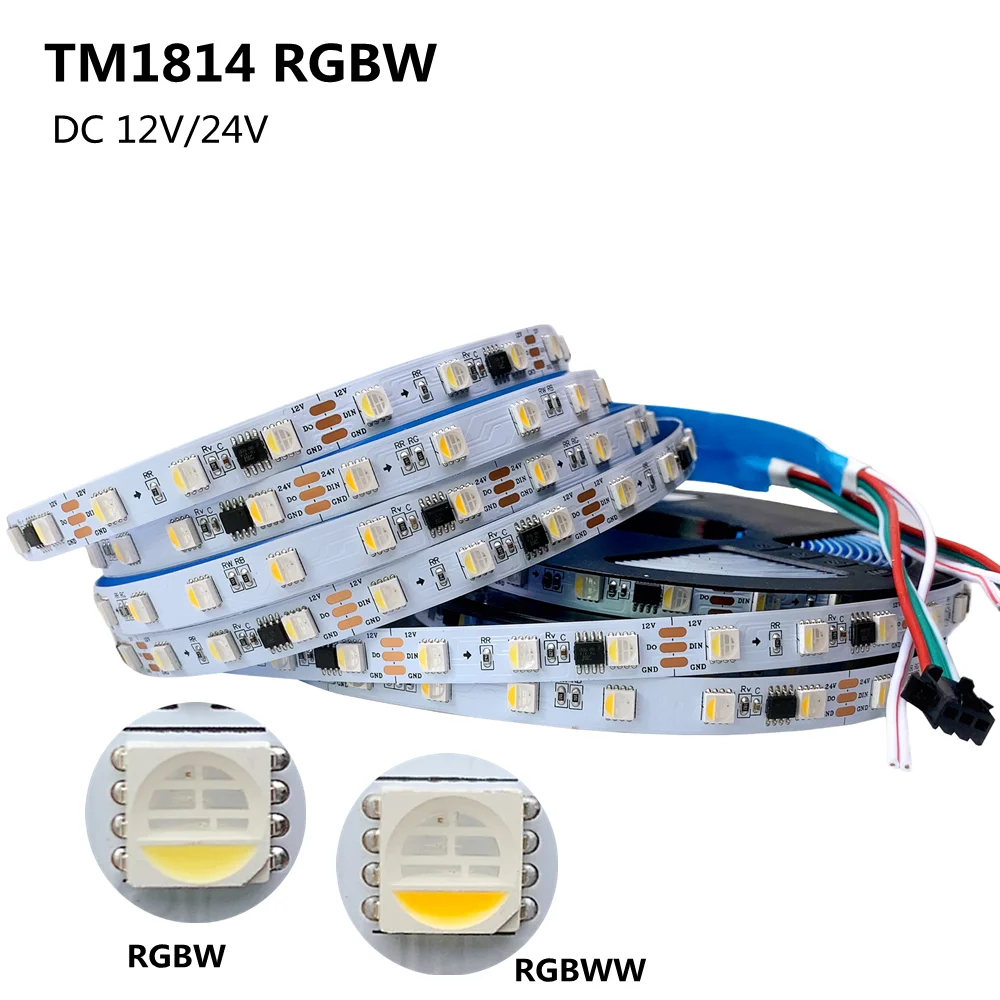 12V 24V TM1814 RGBW RGBWW LED Strip SMD 5050 Chip 4 IN 1 Programmable Addressable Smart Pixel Tape Light 5M 60LEDs/M IP30 IP67