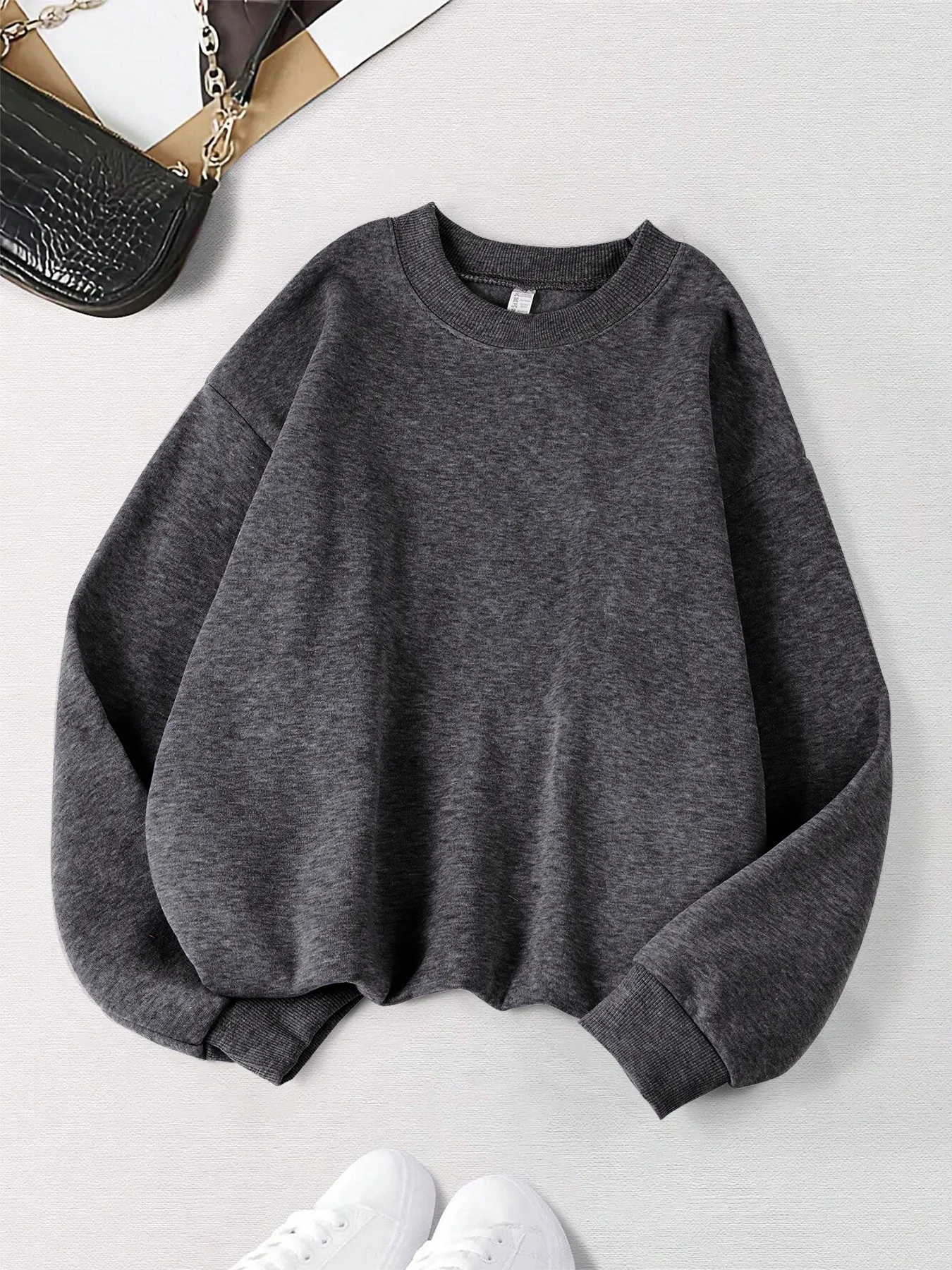 Herbst Hoodie Frauen Plus Größe Sweatshirt Bequeme Solide Tops Fleece Mode Kleidung Straße Weiche Sportswear Casual Warme Pullover – Detail 15
