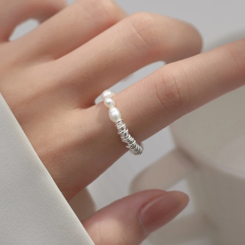 Modian 925 Sterling Silver Exquisite Baroque Pearl Adjustable Size 6-9 Finger Rings For Women Fine Geometric Fashion Jewelry