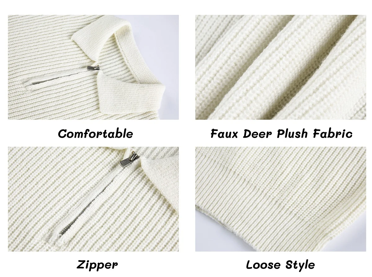 Half-zipper Collar Sweater Men's Autumn Winter Solid Color Loose Casual Pullover Knit Sweater Jacket Warm Soft Breathable