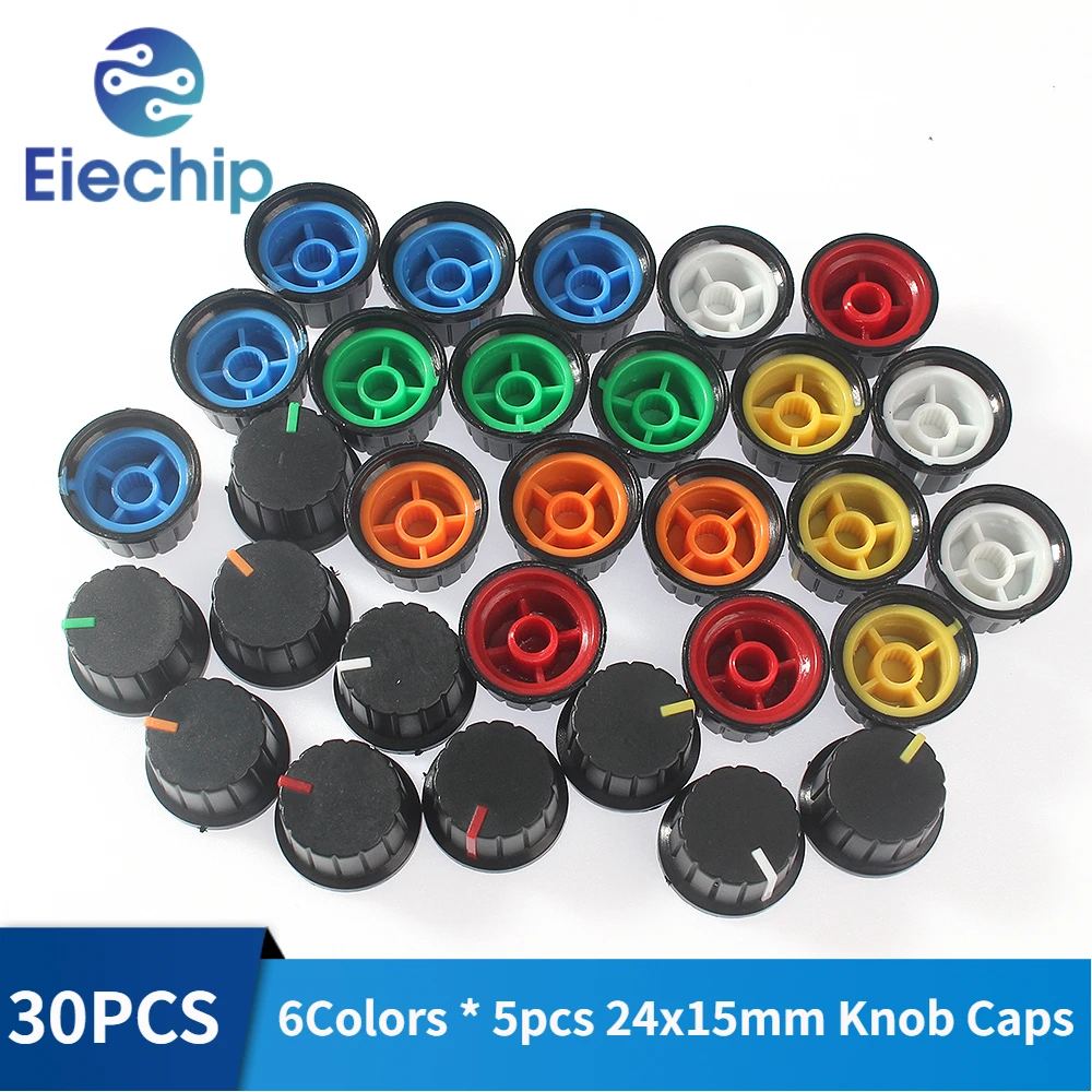 30PCS/Lot WH148 Rotary Potentiometer Knob Cap 6 Color 24x15mm Plastic Knob Cap for Light and Sound Control Diy Volume Knob