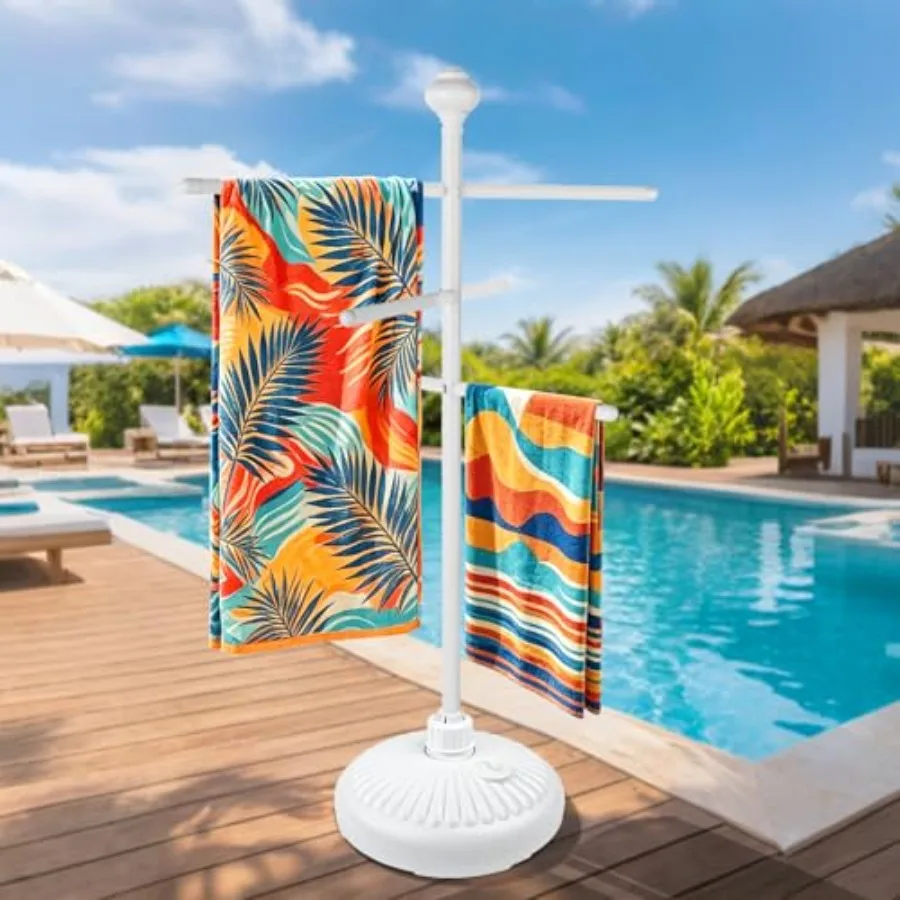 

Pool Towel Rack Outdoor 59" Aluminum Towel Holder with Wide Stable Base 3 Adjustable Bars Pool Furniture Rustproof Towel Drying