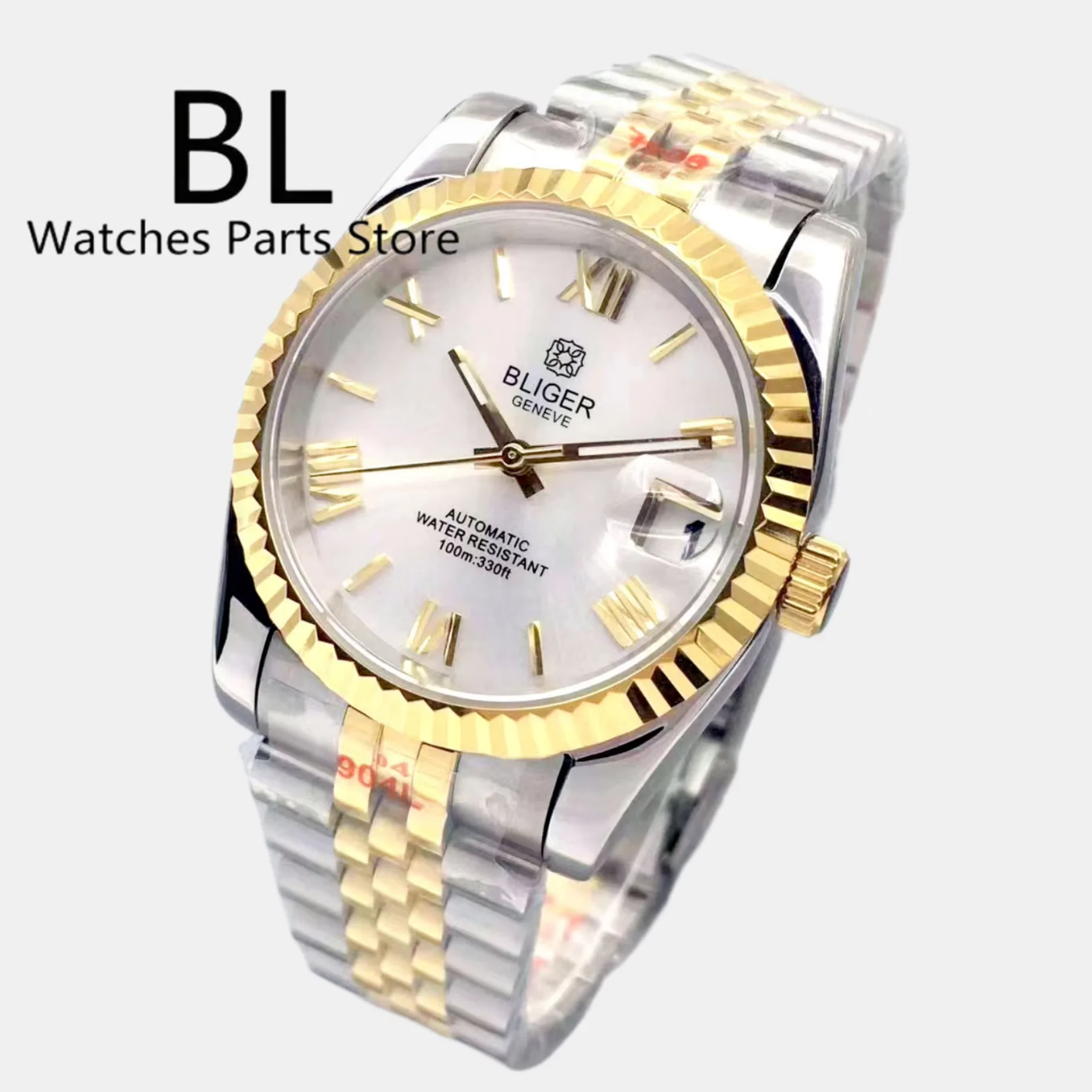 

BLIGER 36 мм 39 мм Twotone Sunburst циферблат NH35 механические часы для мужчин рифленый безель водостойкий сапфировое стекло скользящая пряжка браслет