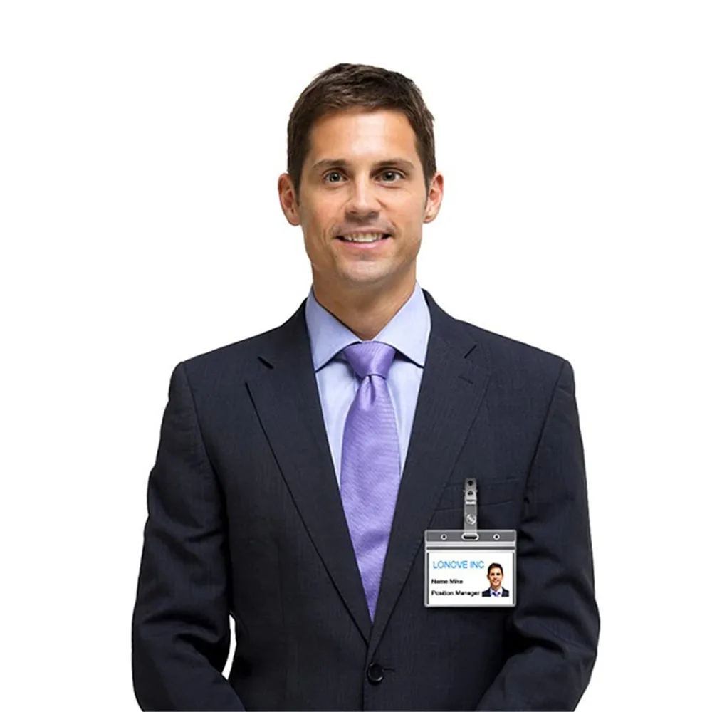 Horizontal And Vertical Card Holder Rotatable PVC Transparent ID Card Double Hole Clip Document Card Storage Protective Cover