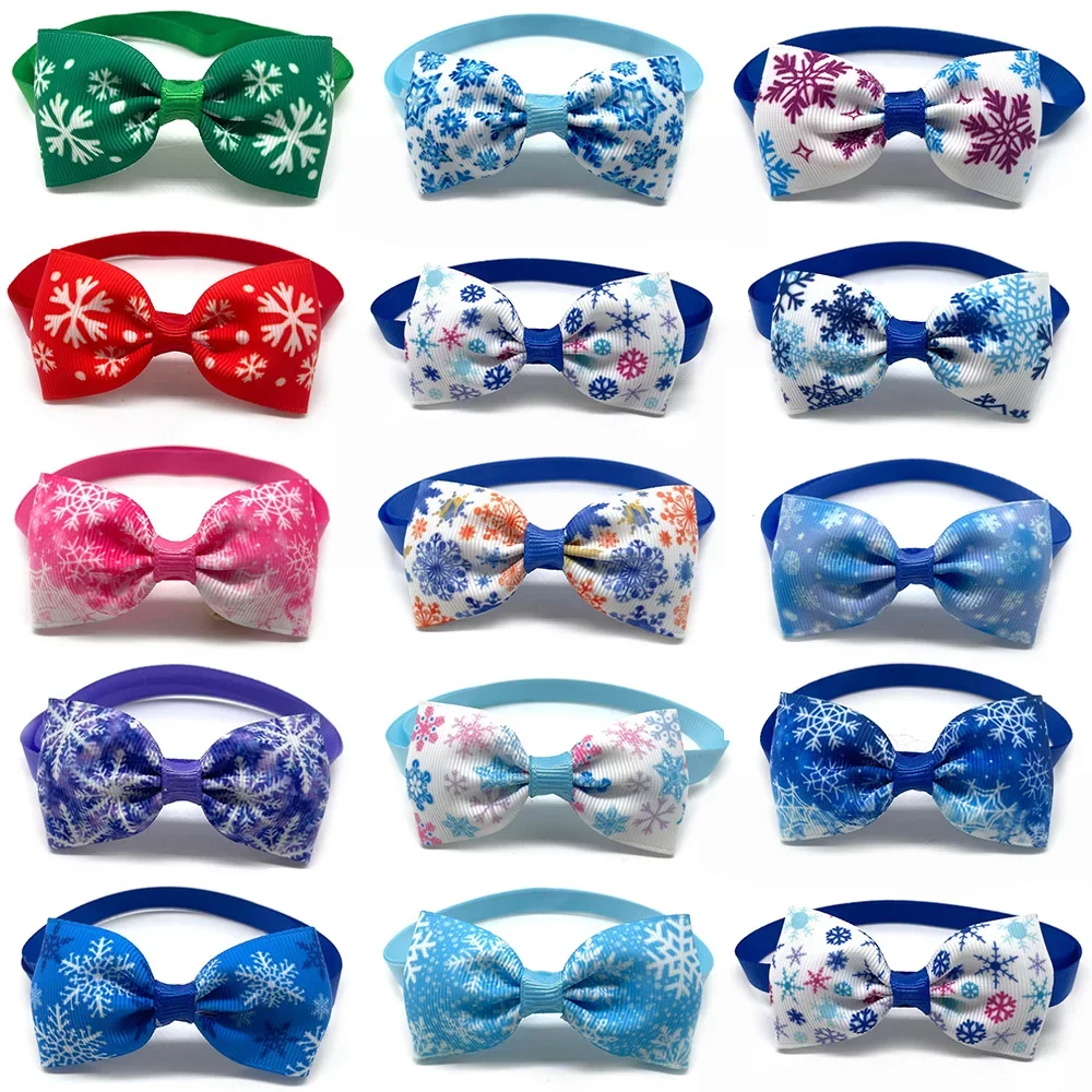 30/50pcs Winter Style Pet Dog Bow Ties Collars Snowflake Dog Bows Pet Cat Dog Bowties Neckties Pet Grooming Accessories Supplies