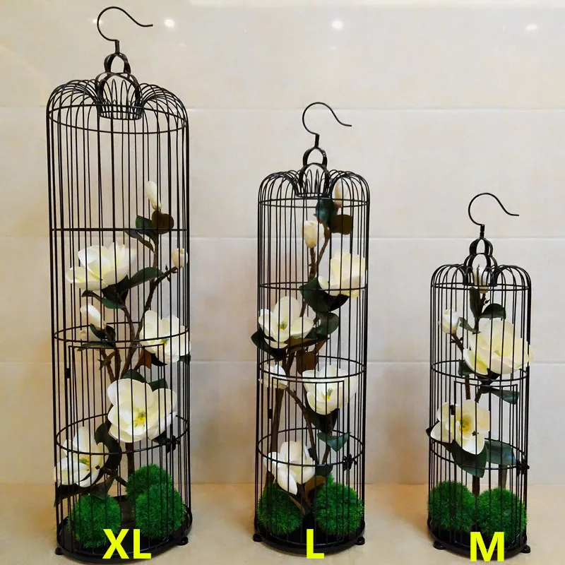 

Decoration Iron Birdcage Black and White Golden Floor Bird Cage Studio Floral Wedding Props Large Wedding Window Decoration