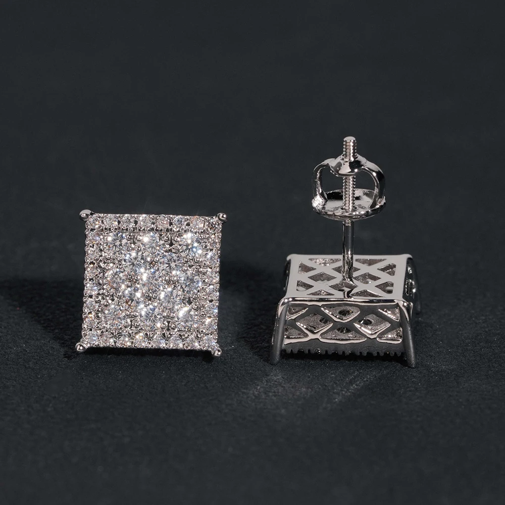 ICEBLING 925 Sterling Silver Moissanite Square Earrings Screw Thread Full Iced Out VVS Earrings