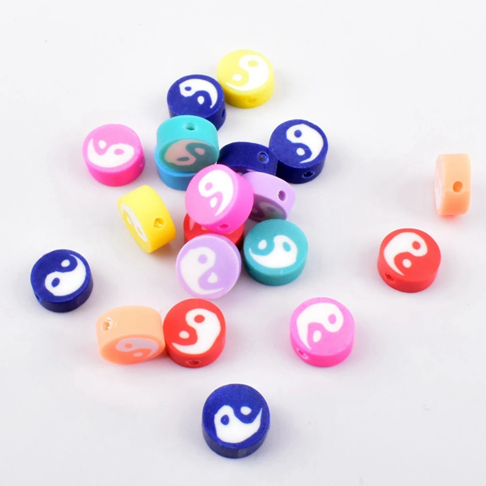 20Pcs/Lot Mixed Color Round Eight Trigrams Soft ceramic bead Polymer clay Bead for jewelry making