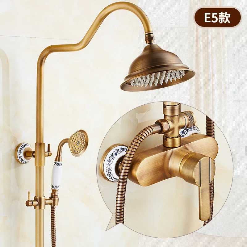 ZGRK Antique Rain Shower Faucets Set with Hand Wall Mounted Brass Shower Mixer for Bathroom Bath Rainfall Shower Set