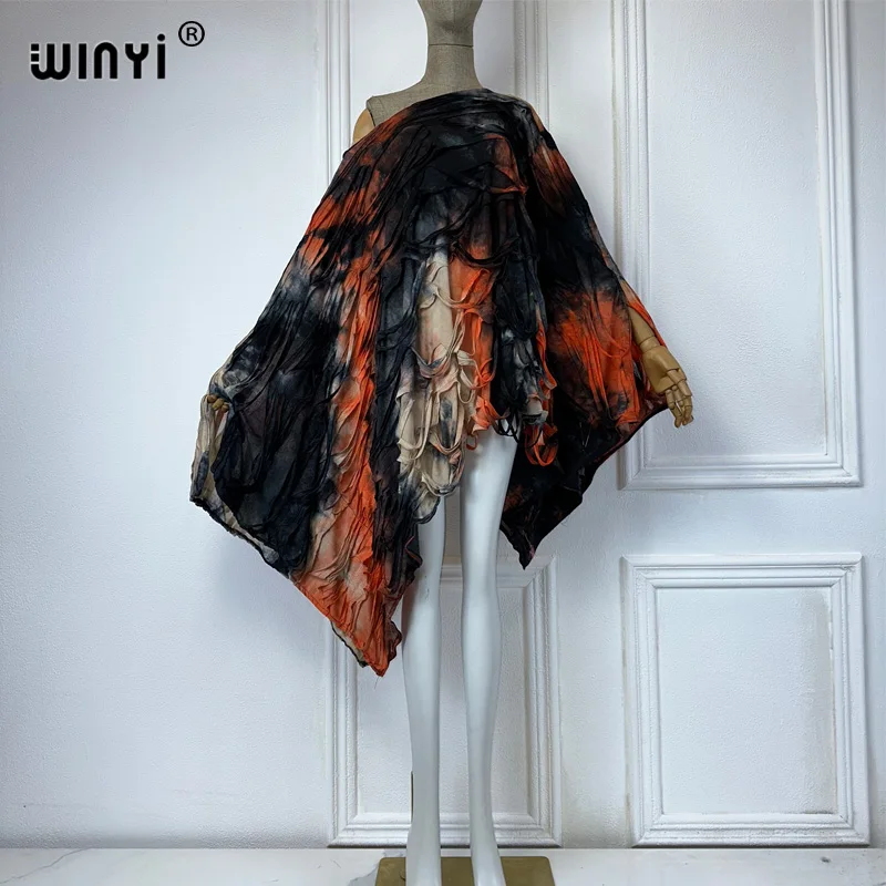 WINYI 2024 tie-dye print summer Deep High fork sexy dress Elegant Floor-sweeping evening dress Women Beachwear kaftan