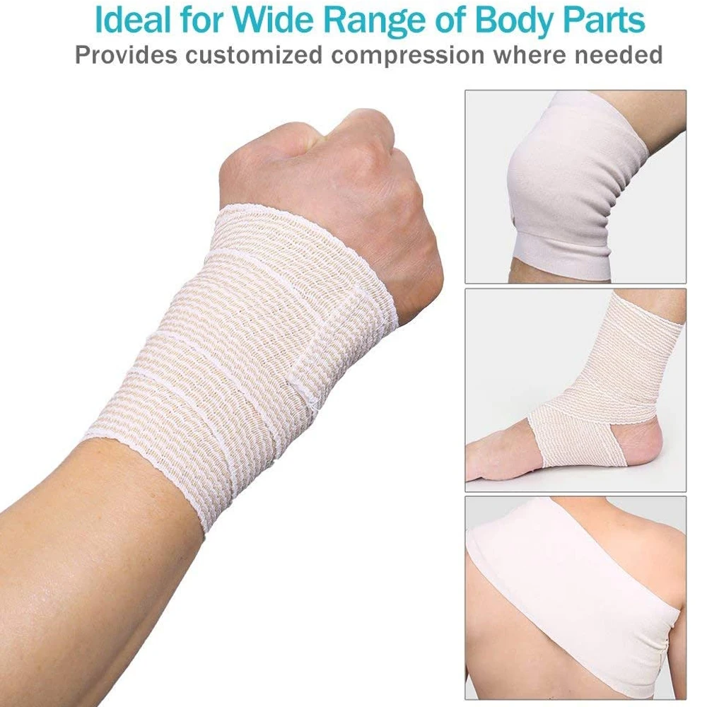 1 rouleau de bandage élastique rond de qualité supérieure, bandage de compression sans latex de coton rond avec auto-fermeture, support et premiers