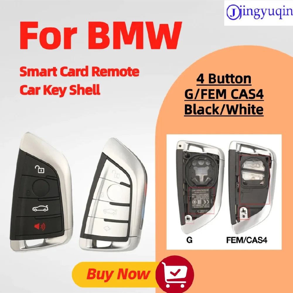

jingyuqin 4 Button Replacement Smart card remote car key case shell For BMW FEM CAS4/G chassis Optional colors: black and white