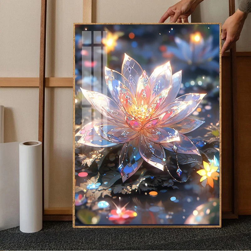 

*Crystal Lotus High difficulty Diamond Painting Bedroom Flower Cross Embroidery Water Diamond Brick and Stone Dot Sticker
