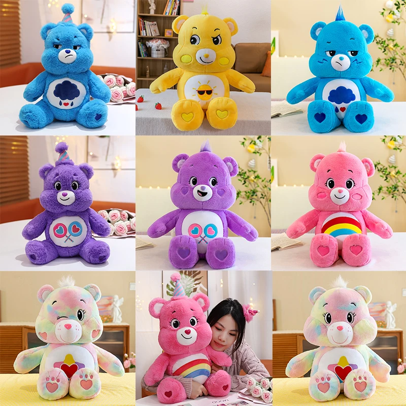 MINISO Disney Carebear Colorful Plush Toy Rainbow Bear 38CM Sleeping Doll Toy Doll Comfort Bear Pillow Companion Birthday Gift