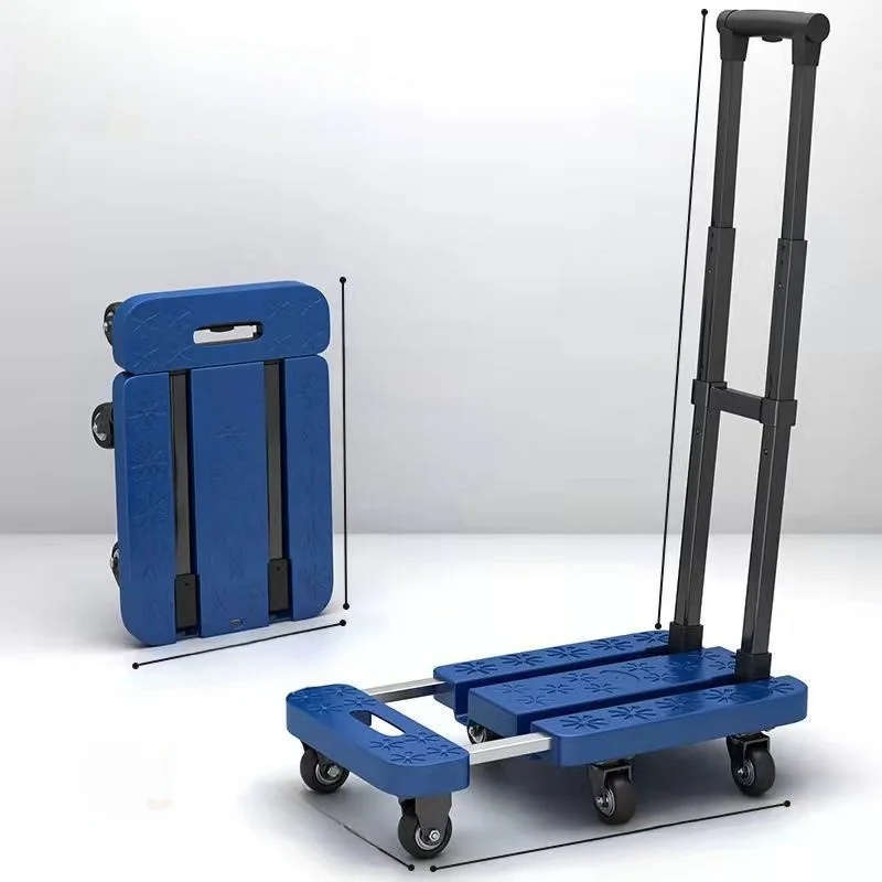 Foldable Hand-Pulled Portable Four-Wheel Small Shopping Cart Vegetable Buying Handheld  Tricycle Storage Organization