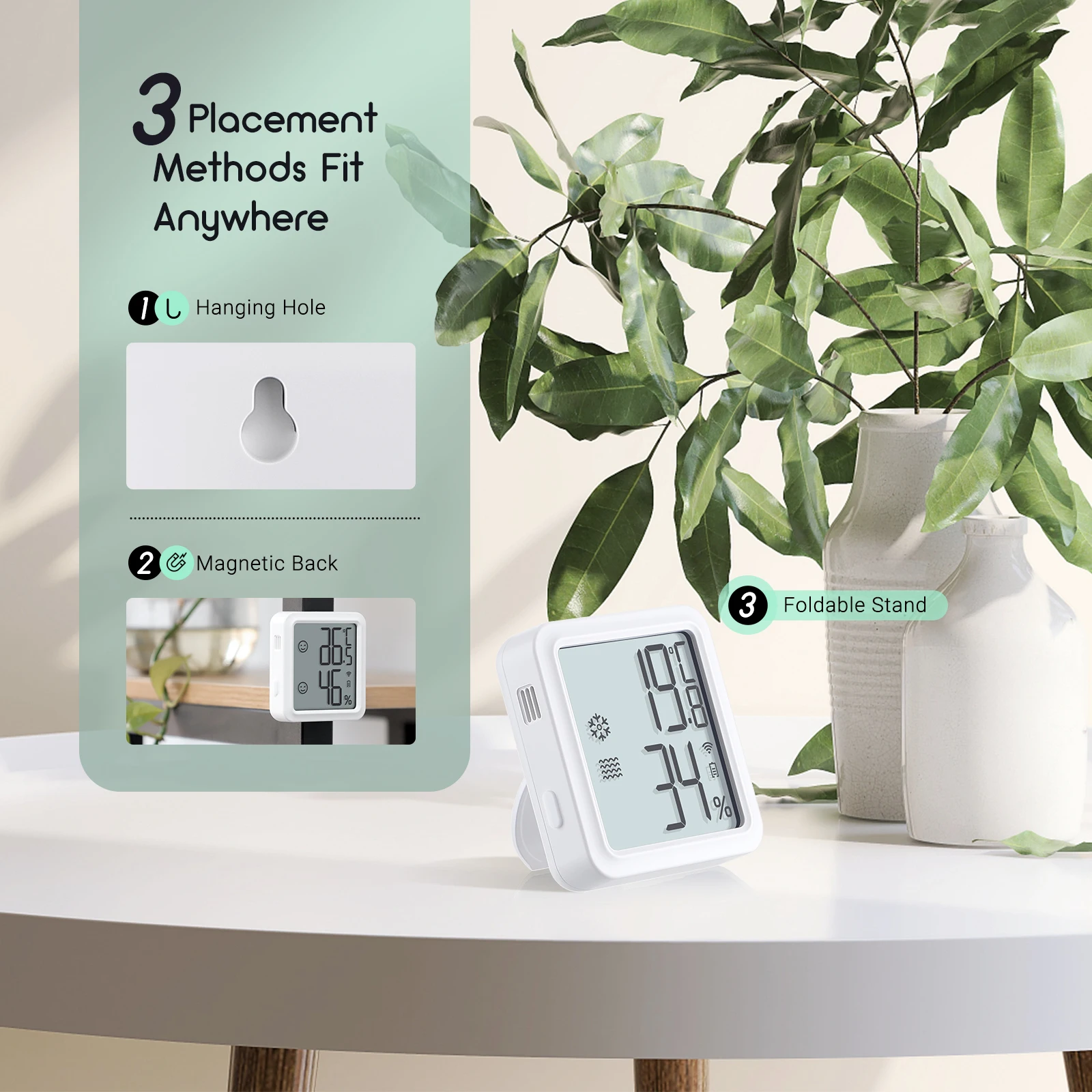 INKBIRD IBS-TH3-Plus Wireless Thermometer Hygrometer Indoor Digital Display Temperature Humidity Sensor for Cellar,Glass Contain