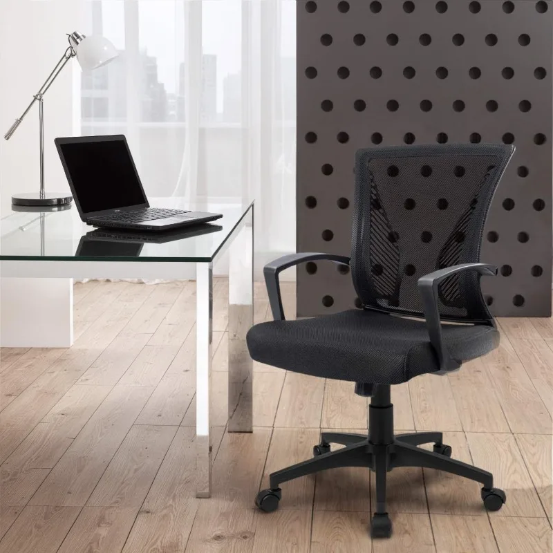 Office Chair Mid Back Swivel Lumbar Support Desk Chair, Computer Ergonomic Mesh Chair with Armrest (Black)