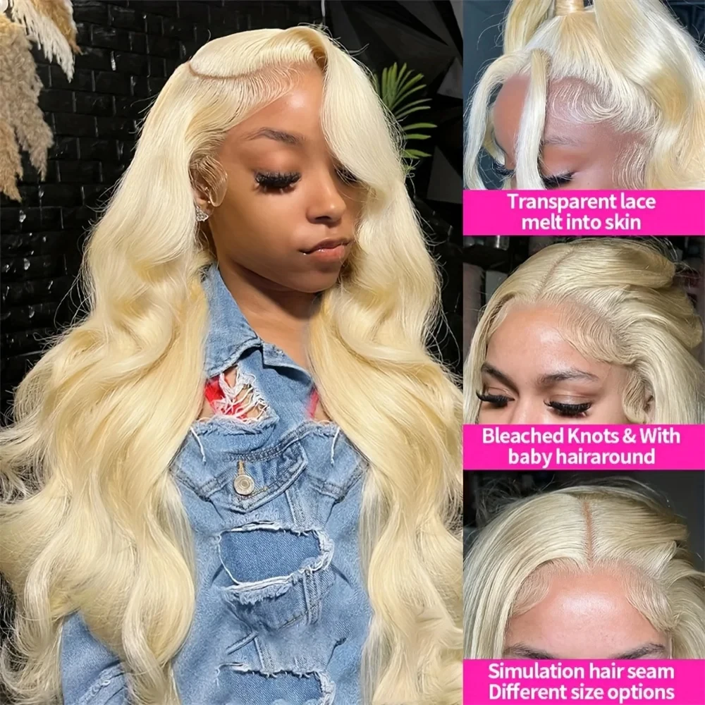 38 inch lace frontal wigs 613 blonde body wave human hair wig for cosplay choice 13x6 hd lace front wig