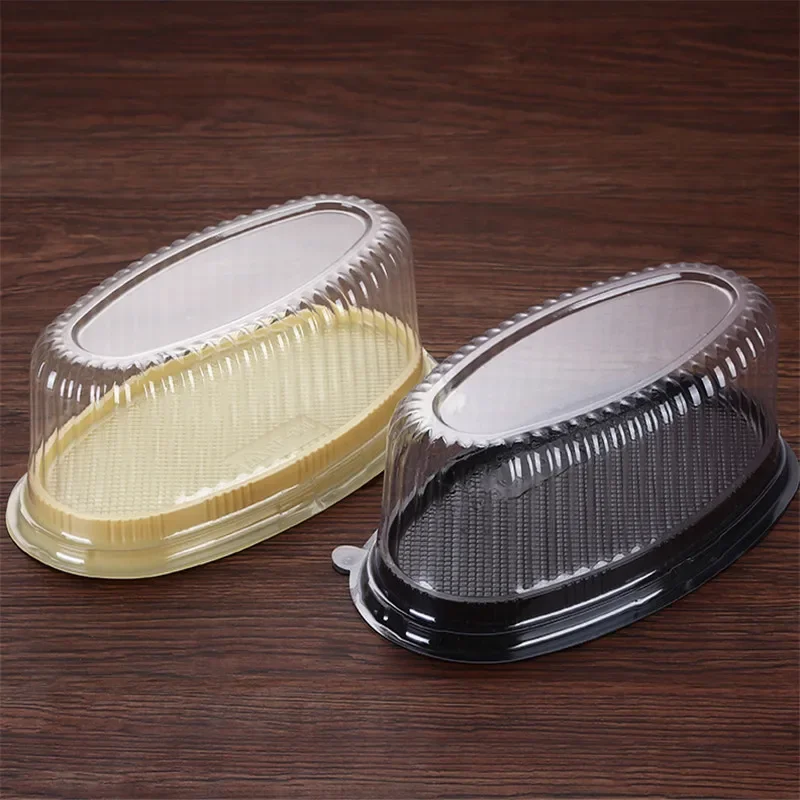 Gold Schwarz Transparent Oval Kunststoff Kuchen Mousse Verpackung Box Cupcake Käse Gebäck Creme Container Fall Hochzeit Festliche Anlässe