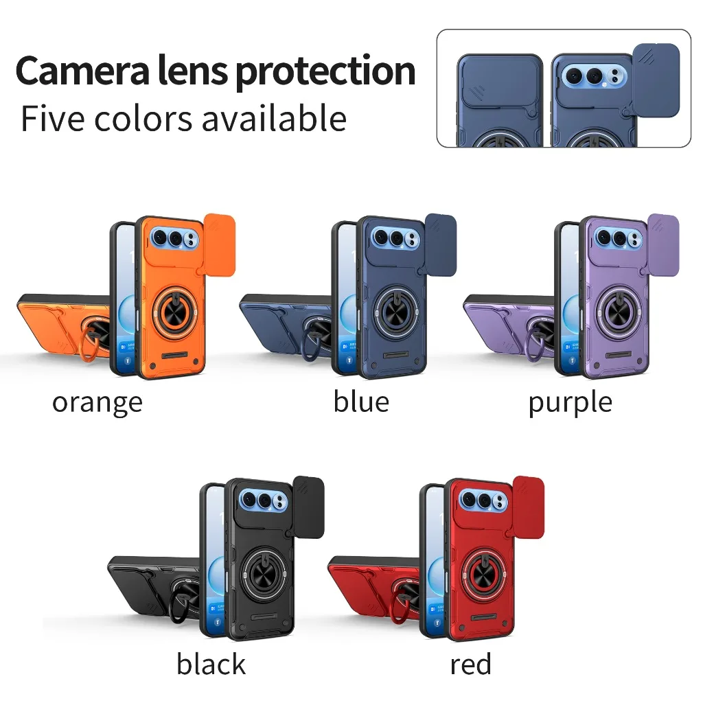 Slide Camera Lens Protector 360° Ring Holder Stand Armor Phone Case For Honor 400 Smart 500 Pro Magic7 Magic8 Lite X8C X9C X9D view 2