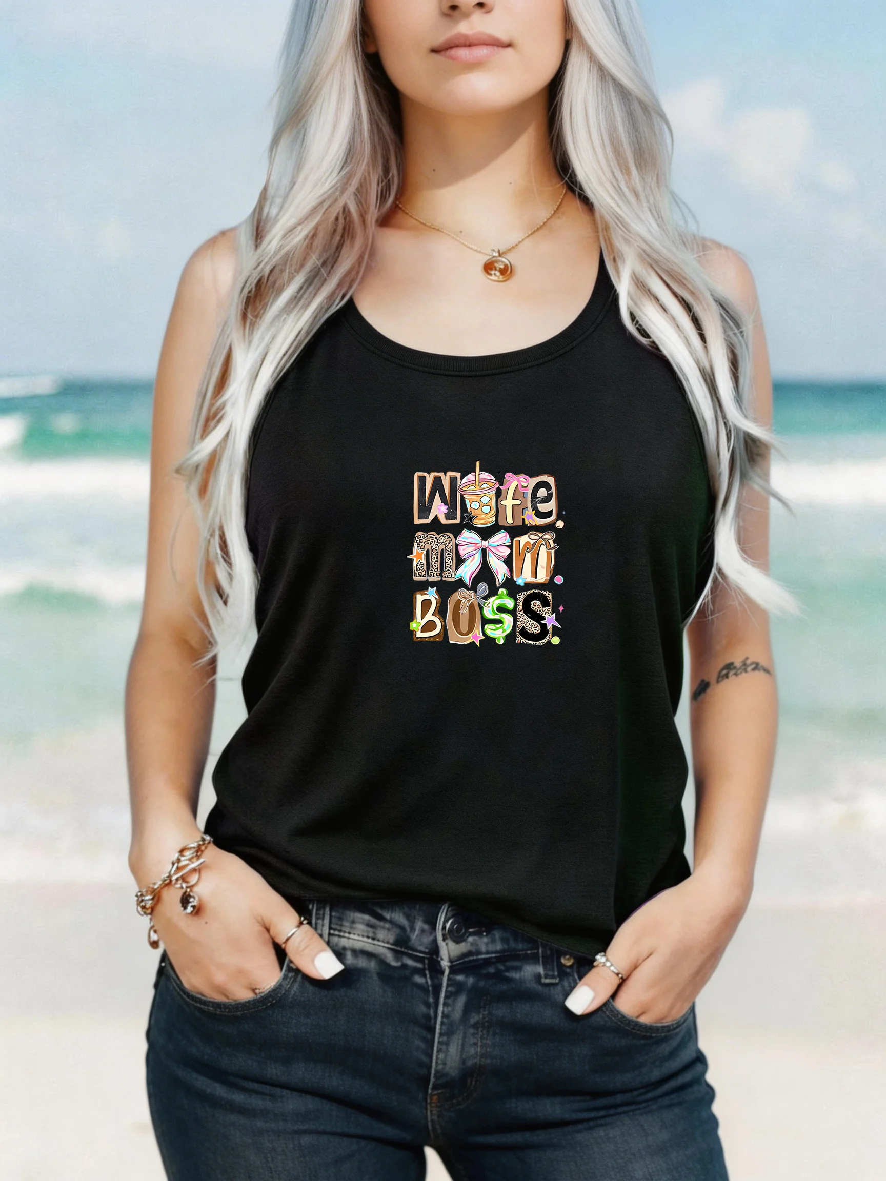 

Loose Fit Printed Pocket T-Shirt for Women with Ribbed Collar round Neck 1-8XL plus Size Comfortable Casual Vest