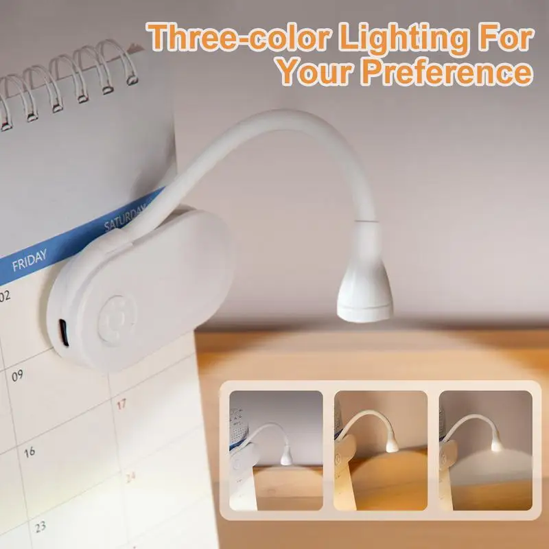 Clip On Reading Night Light LED Small Student Reading Lamp 3 Color Temperatures Book Light Color Changeable With 360-Degree