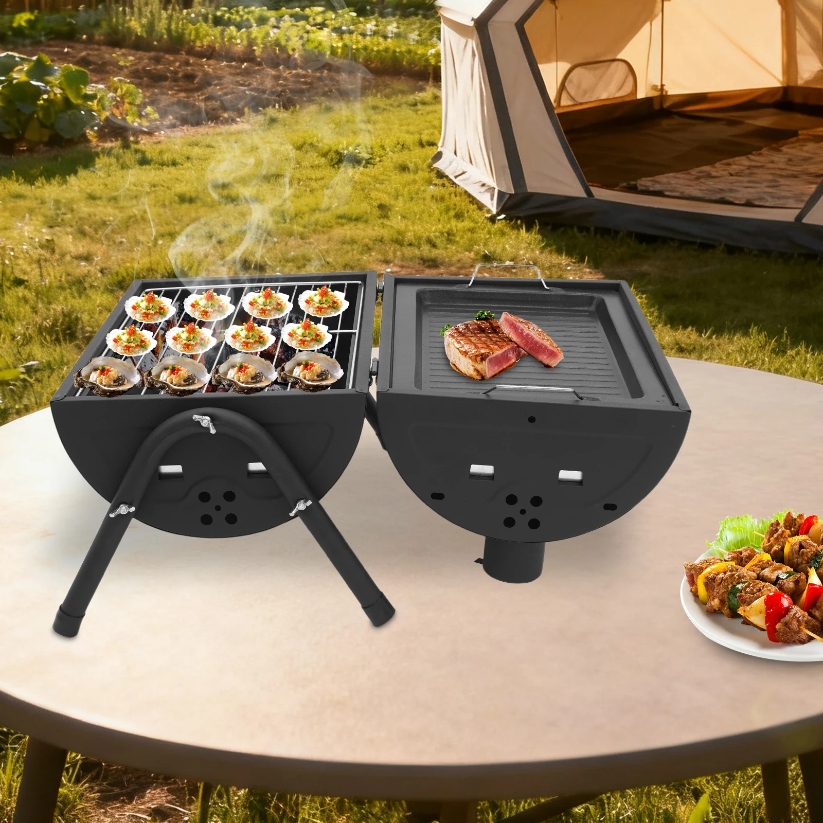 

13.58*8.66*0.59in Black Portable Charcoal Grill BBQ Tabletop Charcoal Grill for Outdoor Cooking Camping Picnics Backyard