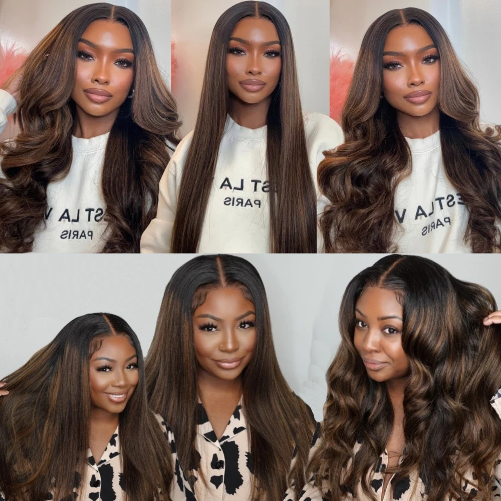 يونيس 13x4 ما قبل كل شيء ™   باروكة أمامية من الدانتيل يسلط الضوء على شعر مستعار ياكي مستقيم مع رباط شعر مستعار بدون صمغ مبيض مسبقًا