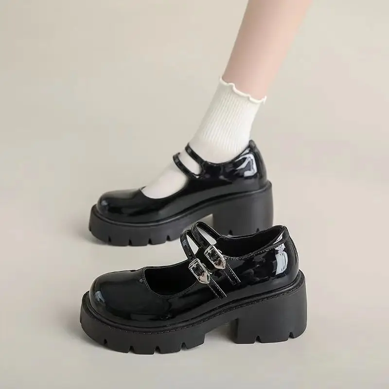 off white two strap Shallow mary jane shoes  patent leather cute platform lug loafers kawaii elegant shoes women non slip oxford