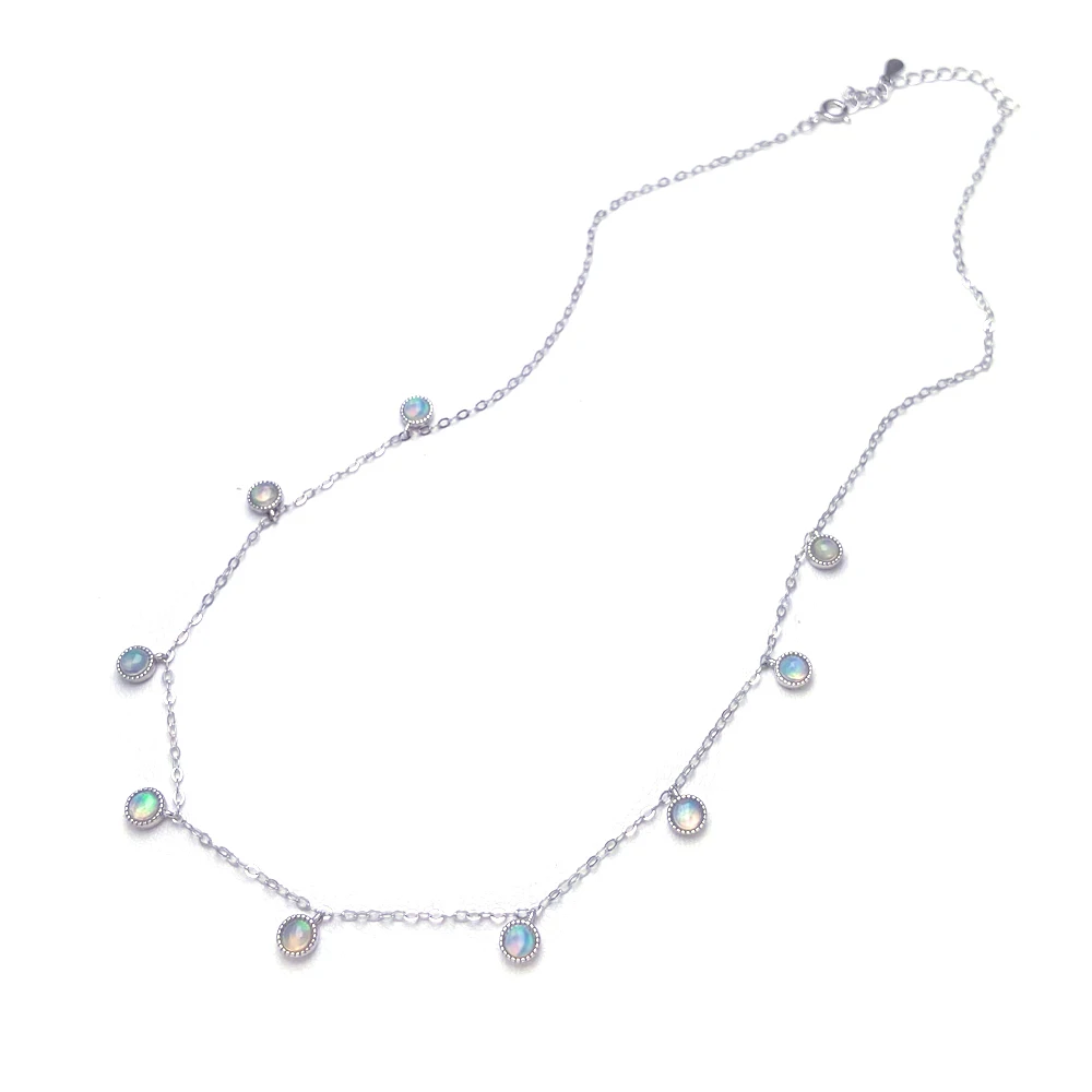 Trendy Natural White Opal Necklace 925 Silver Colorful Gemstone 5mm 9pcs for Women Party October Birthstone Opal Jewelry Gift view 6