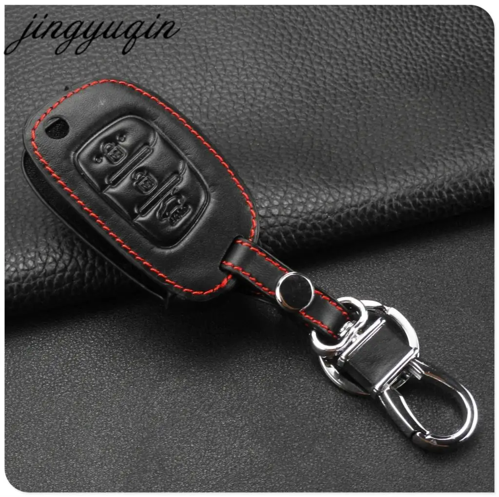 jingyuqin Leather Flip Key Cover Case For Hyundai I10 I20 IX25 IX35 IX45 Elantra Accent 3 Button Folding Key Fob Car Styling