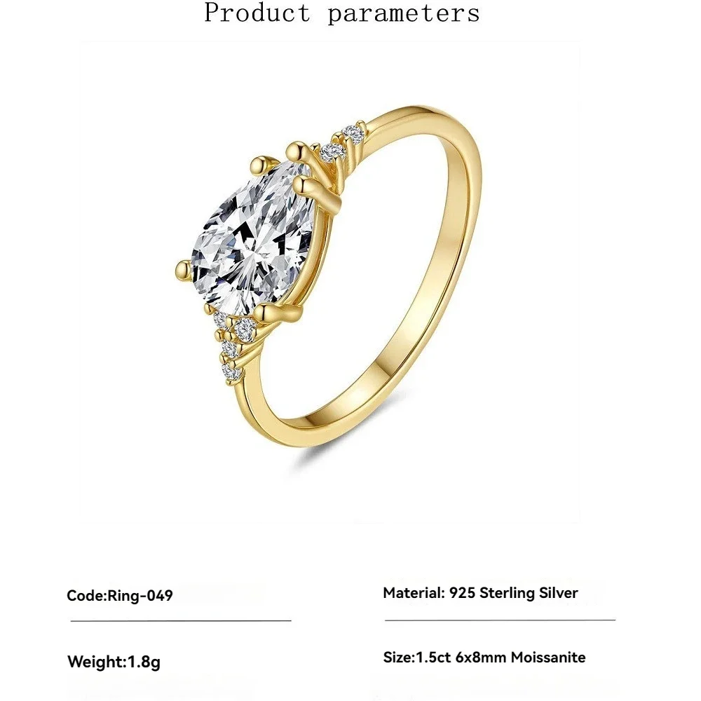 

Classic 1.5ct 6x8mm D Color Moissanite Rings for Women - Gold Plated Wedding Band Ring & Engagement Jewelry Gift