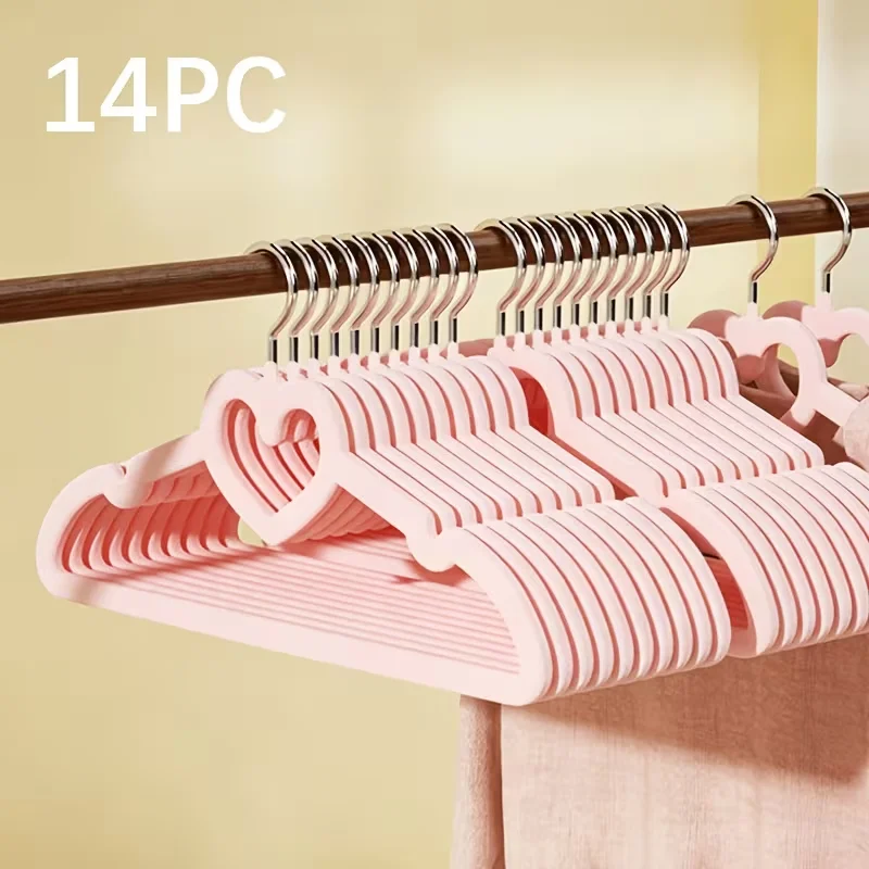 14Pcs Pink and White Hangers, Cute Heart-Shaped Clothing Hangers with 360-Degree Rotating Hooks, Non-Slip Thin Felt Hangers, Suitable for Storing Adult Clothing, Coats, Dresses, Shirts, Jackets, Pants, Etc. in the Clos