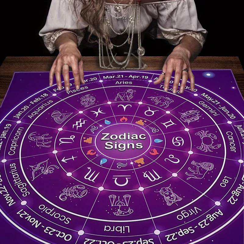 2D Flat Print Tarot Altar Tablecloth, Mysterious Charming Mat, for Pagan, Witchcraft, Astrology, Oracle Reading