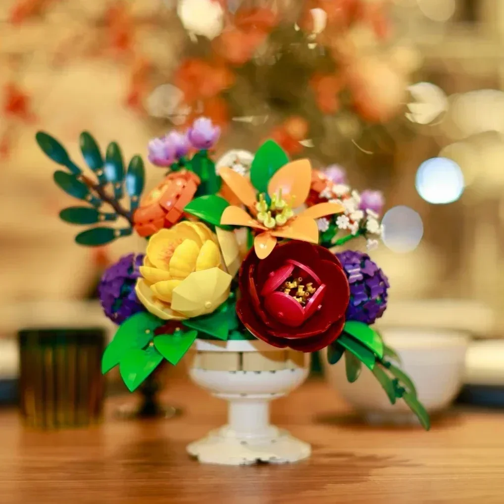NEUE 2025 Blume Schlechte Bouquet Bausteine Kreative Hause Schreibtisch Anlage Dekoration Montieren