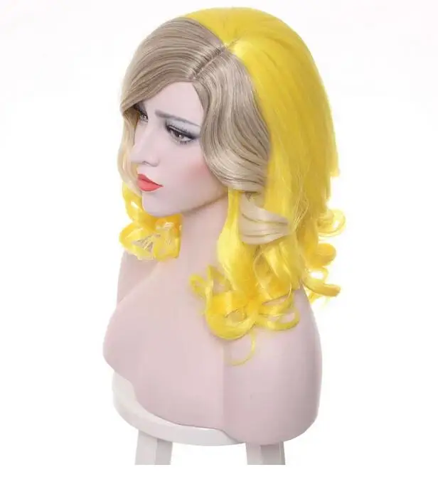 Wig kuning pirang campuran rambut sintetis Wig Cosplay kostum pesta Halloween wig + topi Wig