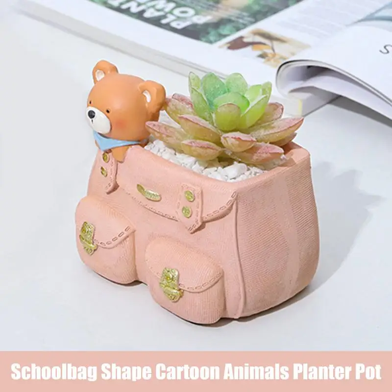 Animal Succulent Planter Schoolbag Shape Cartoon Animals Planter Pot Novelty Planter Flower Pot For Indoor Household Flowerpot