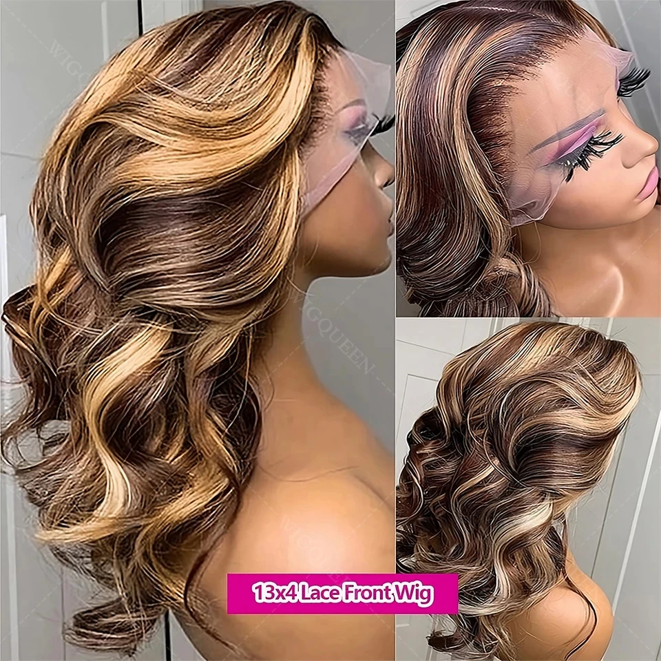 30 Inch Honey Blonde Ombre Lace Front Wig Human Hair 13x4 HD Lace Front Wig 4/27 Highlight Ombre Body Wave Lace Frontal Glueless image 5