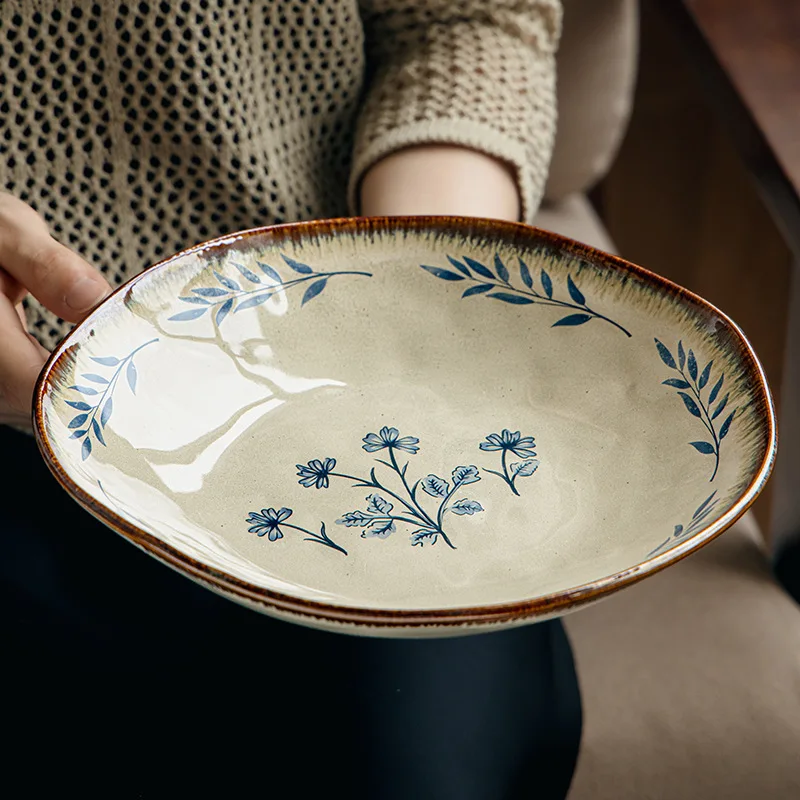 

Элегантная керамическая тарелка с листьями лотоса, глубокая тарелка, тарелка для салата, уникальная форма, высококачественная посуда