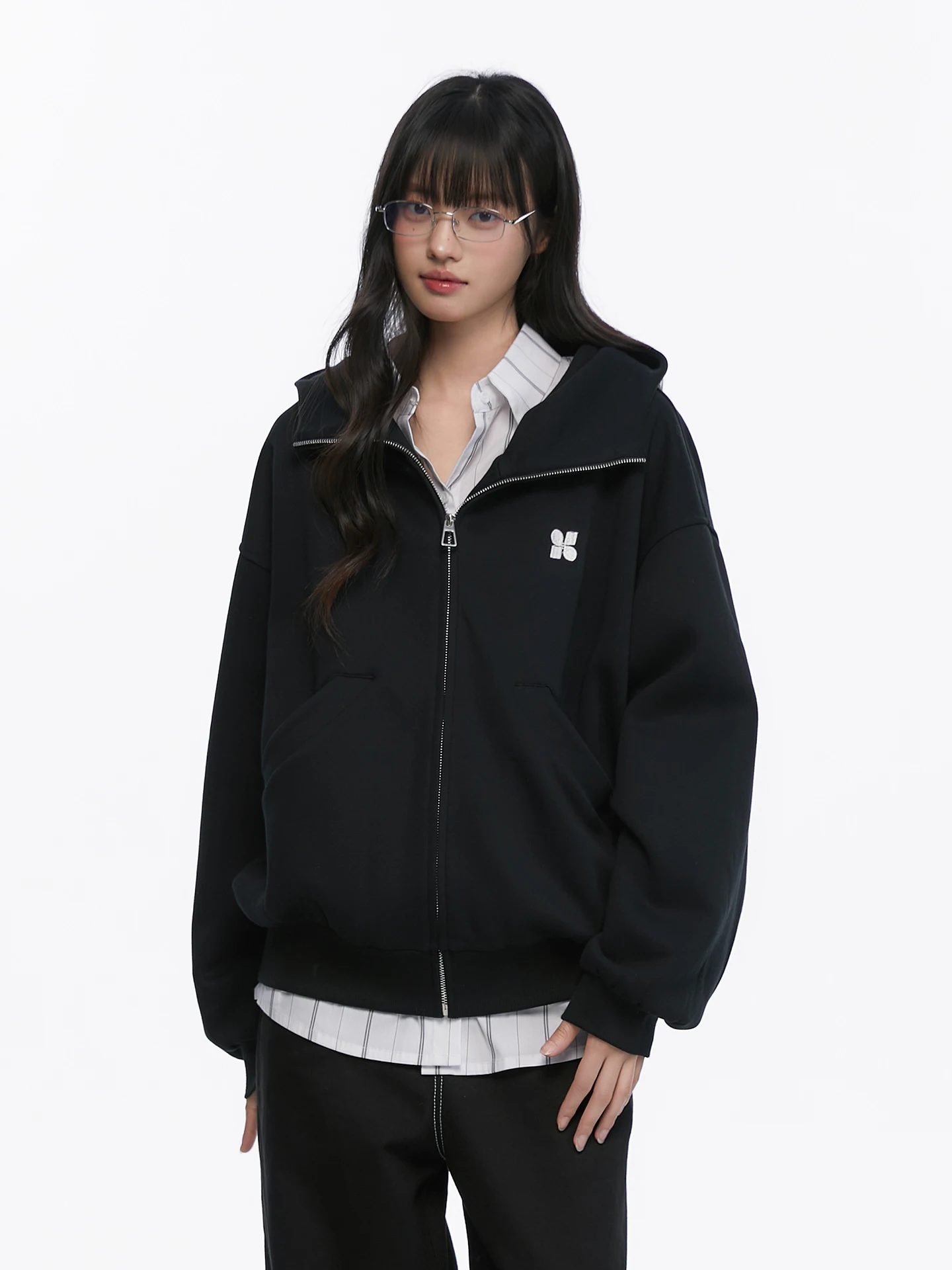 

King Prince High Collar Hooded Thiened Sweater Cardigan Men Women Autumn Winter Outerwear Couple Matching Cotton Polyester