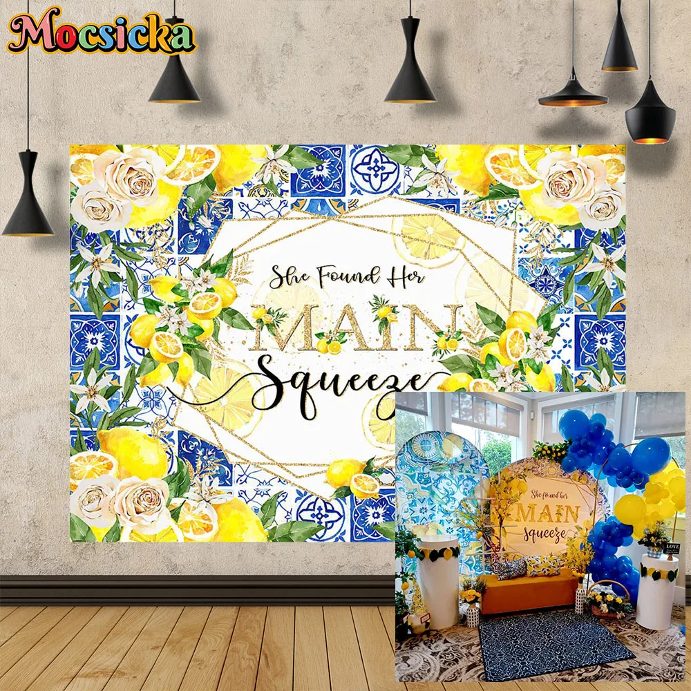 Lemon Girl Bridal Shower Backdrop She Found Her Main Squeeze Party Background Blue Tile Floral Decor Bachelorette Wedding Kit