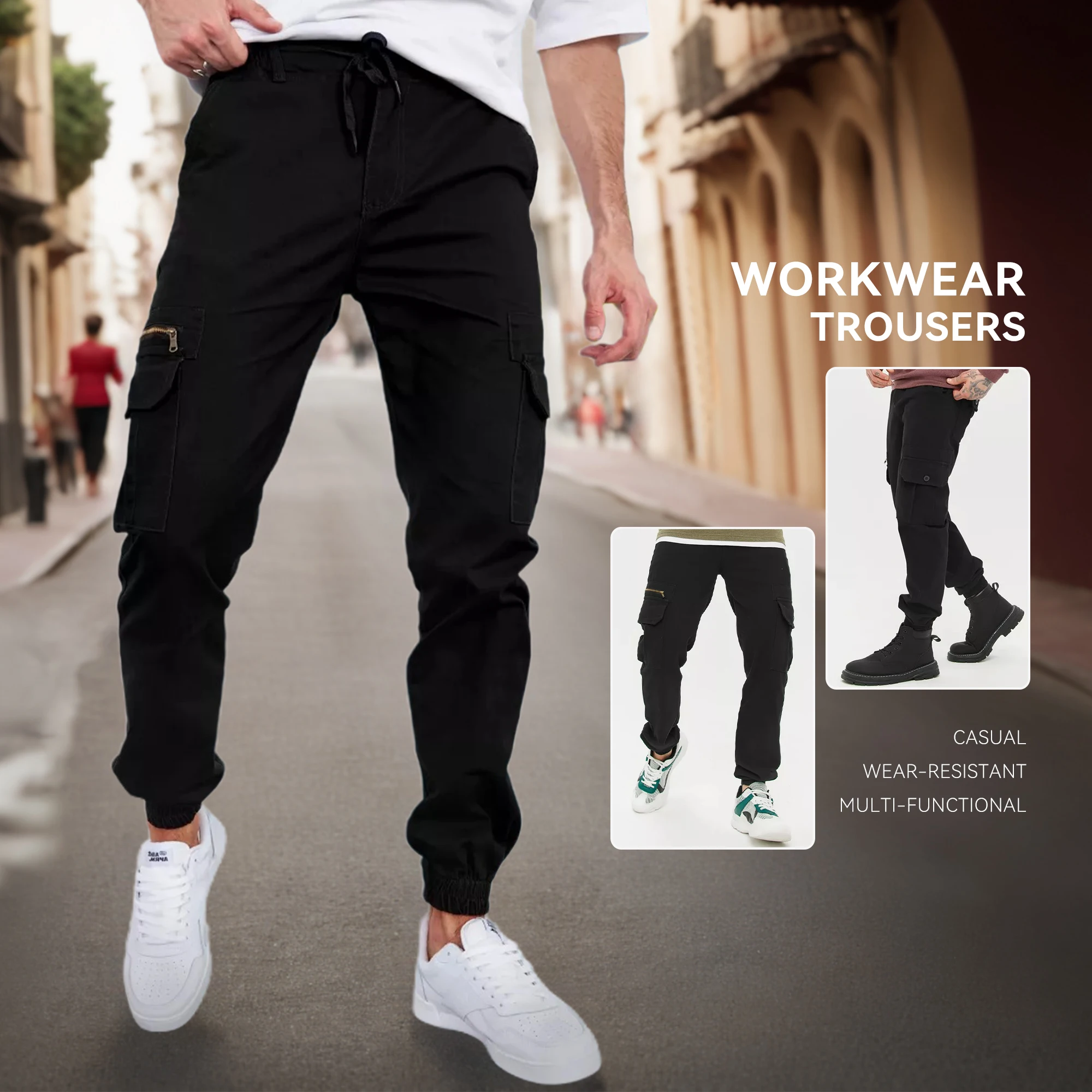 

Men's Cargo Pants Sweatpants Outdoor Loose Straight Long Trousers Casual Sport Pocket Durable Male Trousers Outdoors Streetwear