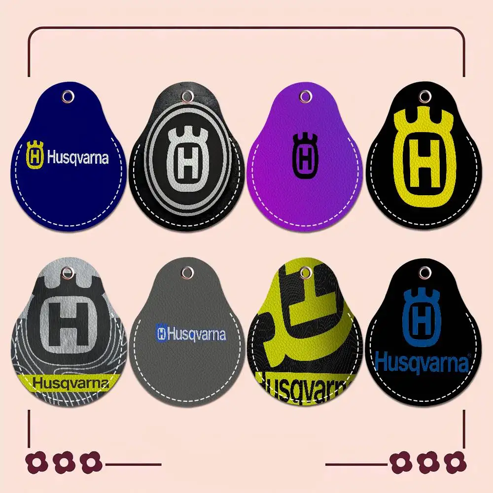 H-Husqvarnas Logo 1pcs Leather Card Holder with Key Ring Water Drop Shaped Key Case Keychain Doorlock Accessories view 2