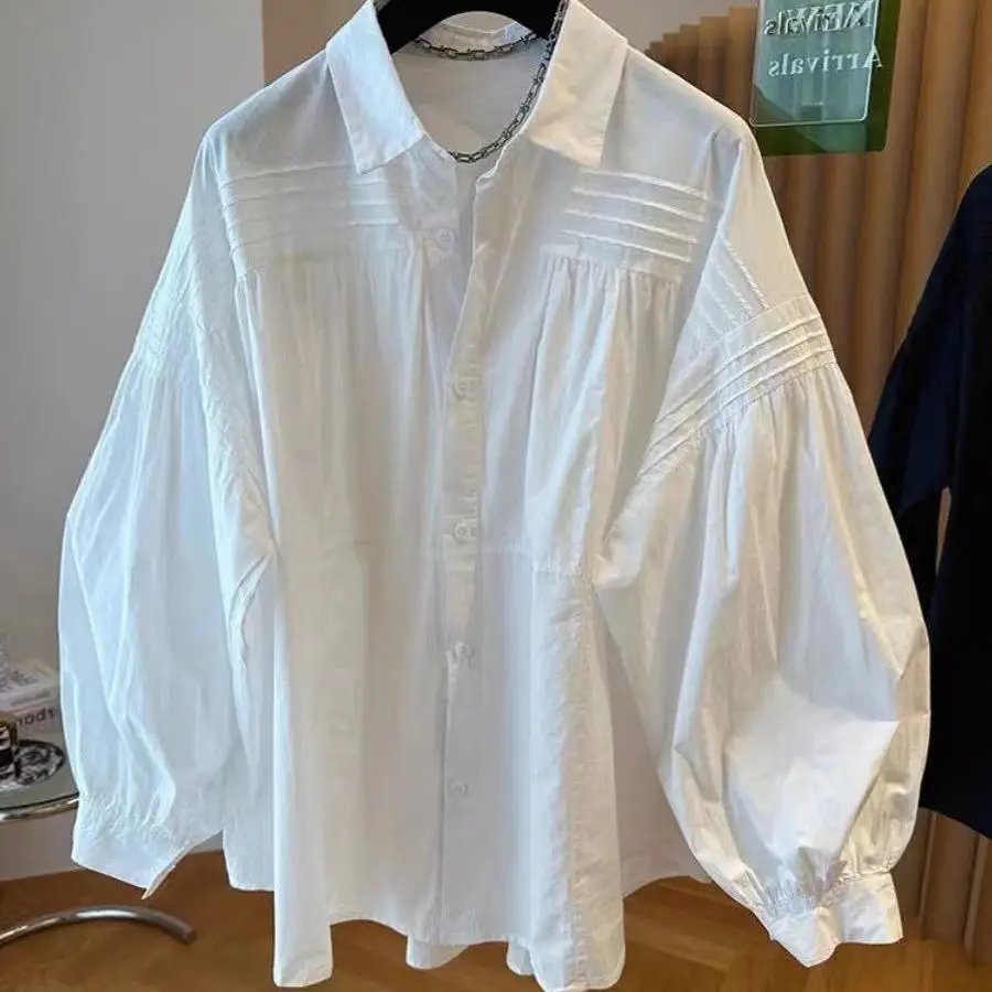Designed Pleated Niche Loose Casual Shirt Women Autumn Lantern Sleeve Top view 3