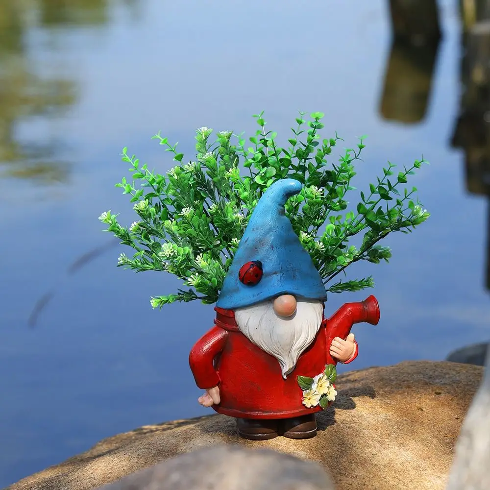 

Desktop Ornament Resin Gnome Dwarf Flower Pot Cute Decorative Garden Elf Pot Figurine Cartoon Hydroponic Flower Holder Office